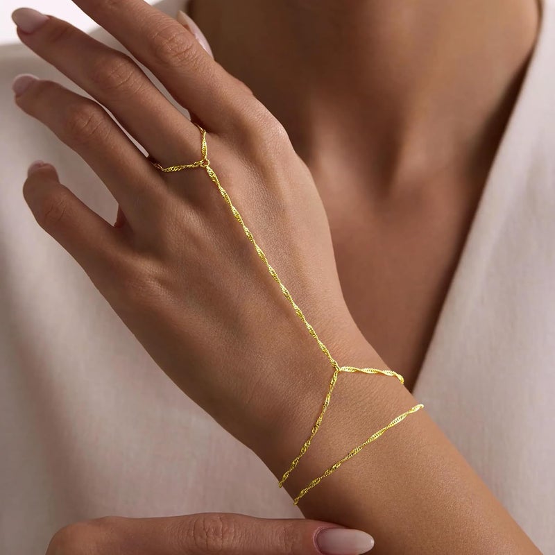 Yoosteel Hand Chain Bracelet for Women - Dainty 14K-Gold-Plated Finger Ring Hand Chains Layered Trendy Link Bracelets Jewelry Valentine's Day Gifts for Women - Image 1